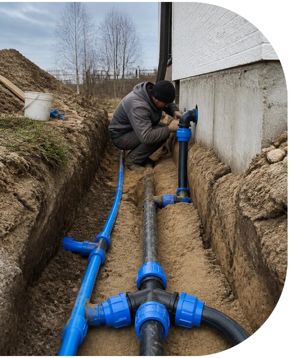 Монтаж наружного водопровода на участке под ключ в Алексеевке